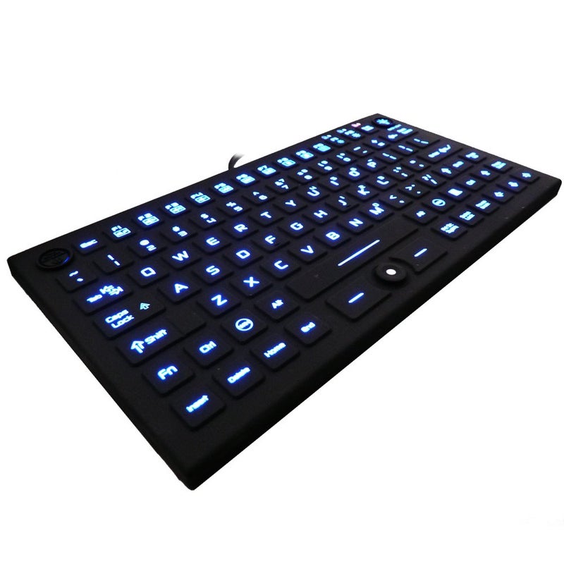DSI Compact LED Backlit Keyboard with Integrated Mouse Button IP68 Waterproof Silicone IKB850BL - Image 2